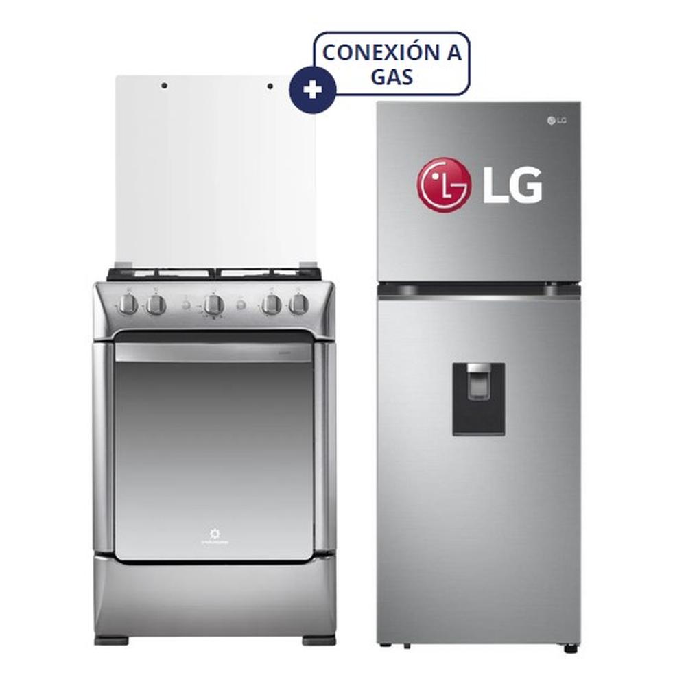 COCINA INDURAMA 24" 4 HORNILLAS GRANADA CON INSTALACIÓN + REFRIGERADORA LG GT31WPP 314L DOOR COOLING TOP MOUNT PLATEADO C/DISPENSER
