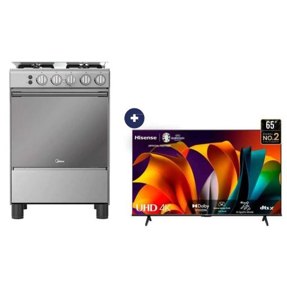 COCINA MIDEA 24" 4 HORNILLAS HIERRO SILVER + INSTALACIÓN GRATIS + TELEVISOR HISENSE 65" SMART 65A6NA 4K UHD GOOGLE TV