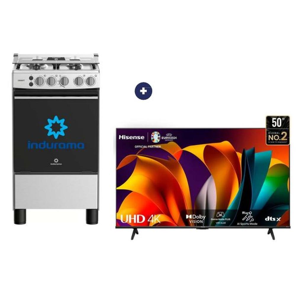 COCINA INDURAMA CASSAT 20" 4 HORNILLAS HIERRO SILVER + INSTALACIÓN GRATIS + TELEVISOR HISENSE 50" SMART 50A6N 4K UHD VIDAA
