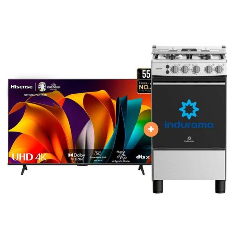 COCINA INDURAMA CASSAT 20" 4 HORNILLAS HIERRO SILVER + INSTALACIÓN GRATIS + TELEVISOR HISENSE 55" SMART 55A6N 4K UHD VIDAA