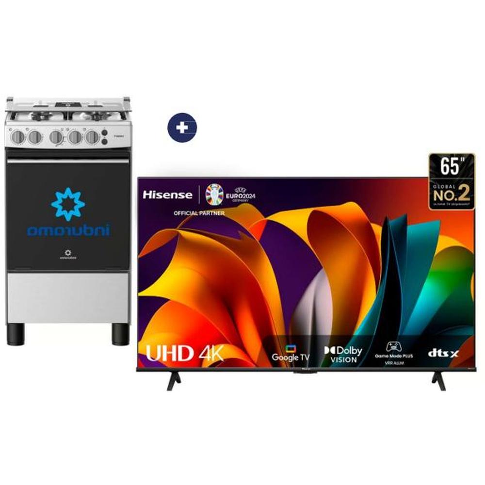 COCINA INDURAMA CASSAT 20" 4 HORNILLAS HIERRO SILVER + INSTALACIÓN GRATIS + TELEVISOR HISENSE 65" SMART 65A6N 4K UHD VIDAA