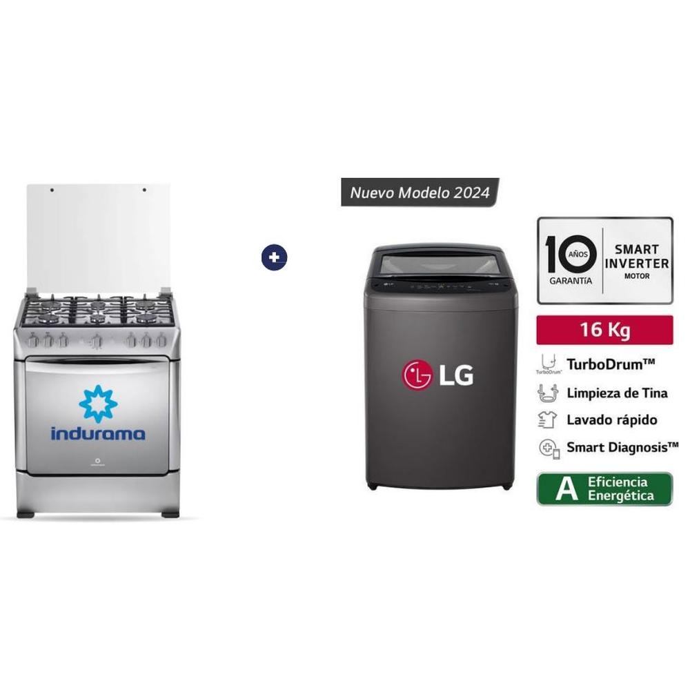 COCINA INDURAMA 30" 6 HORNILLAS PARMA + INSTALACIÓN GRATIS + LAVADORA LG 16 KG. MIDDLE BLACK WT16BVTB
