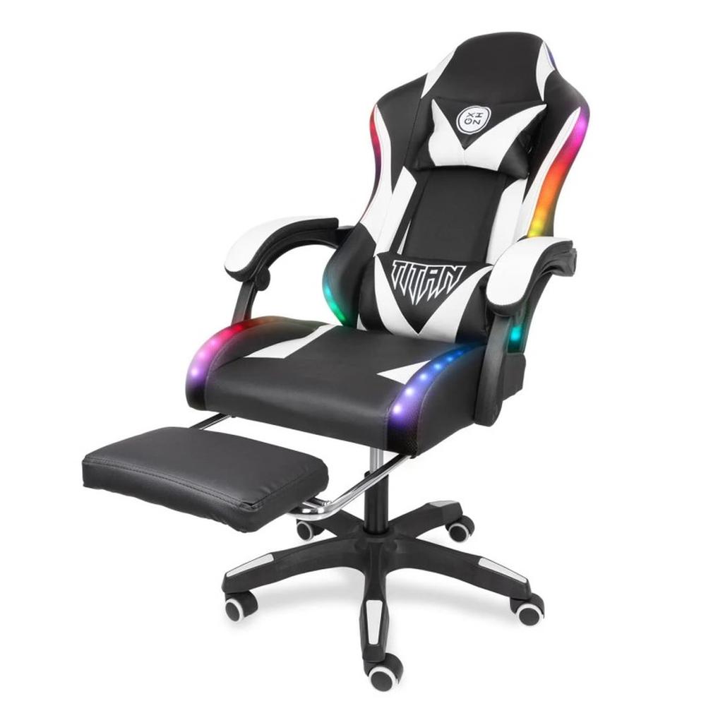 SILLA GAMER TITAN INCLINACION 135grad. MAX.120KG TAPIZ CUERO BLANCO RGB