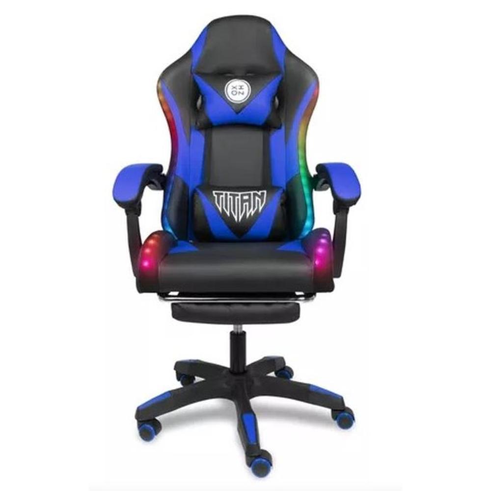 SILLA GAMER TITAN INCLINACION 135grados MAX. 120KG TAPIZ CUERO AZUL RGB