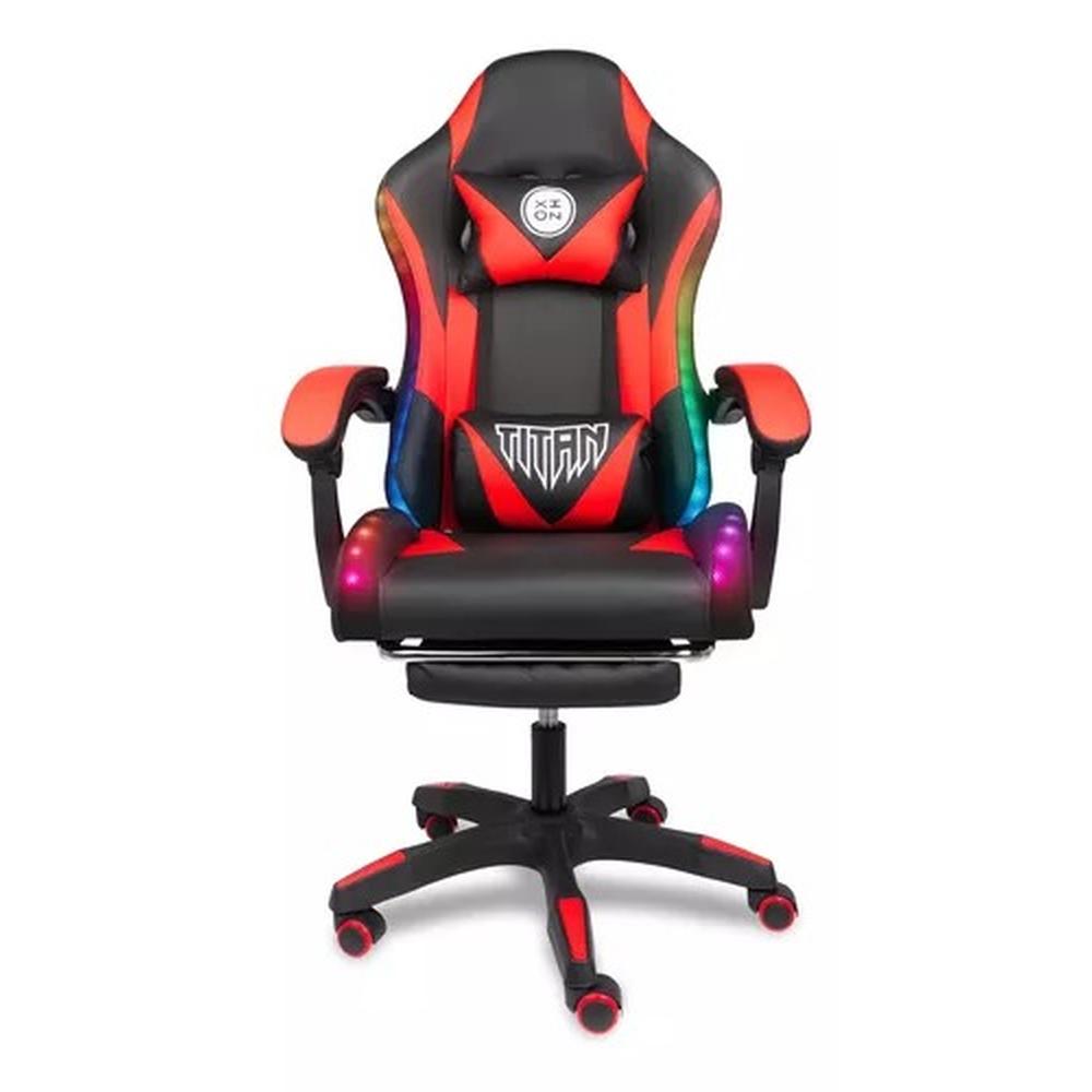 SILLA GAMER TITAN INCLINACION 135grados MAX. 120KG TAPIZ CUERO ROJO RGB