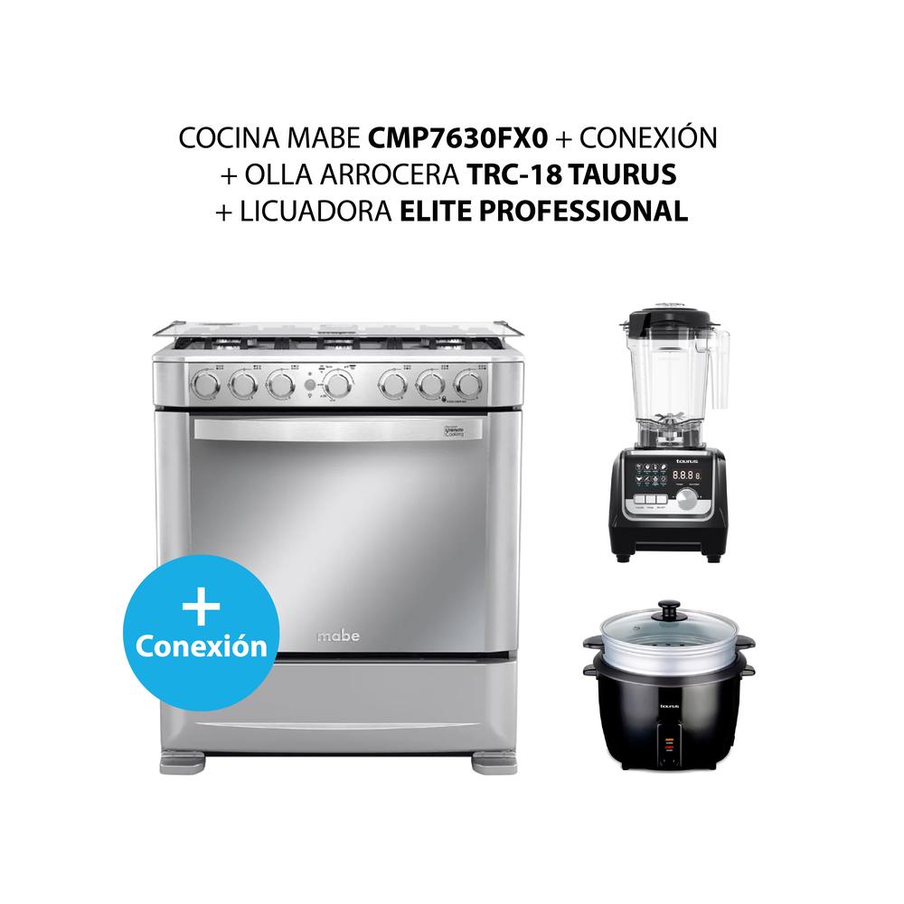 COCINA MABE CMP7630FX0 + CONEXIÓN + OLLA ARROCERA TRC-18 TAURUS+ LICUADORA ELITE PROFESSIONAL (COMBO)