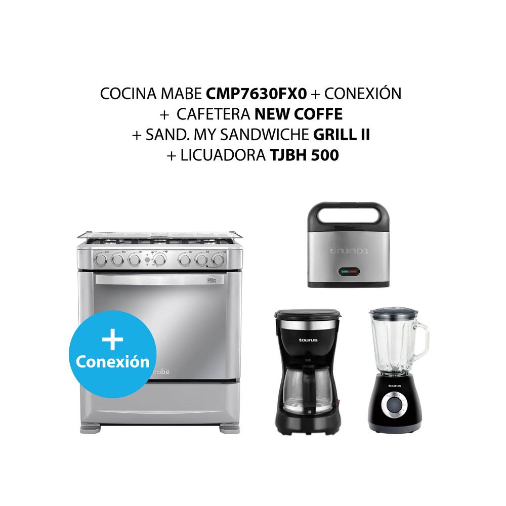 COCINA MABE CMP7630FX0 + CONEXIÓN + CAFETERA NEW COFFE + SAND. MY SANDWICHE GRILL II + LIC.TJBH 500 (COMBO)