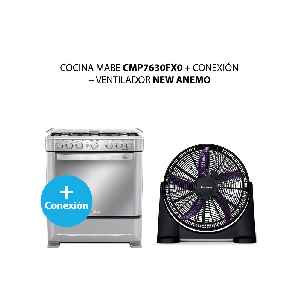 COCINA MABE CMP7630FX0 + CONEXIÓN + VENTILADOR NEW ANEMO (COMBO)