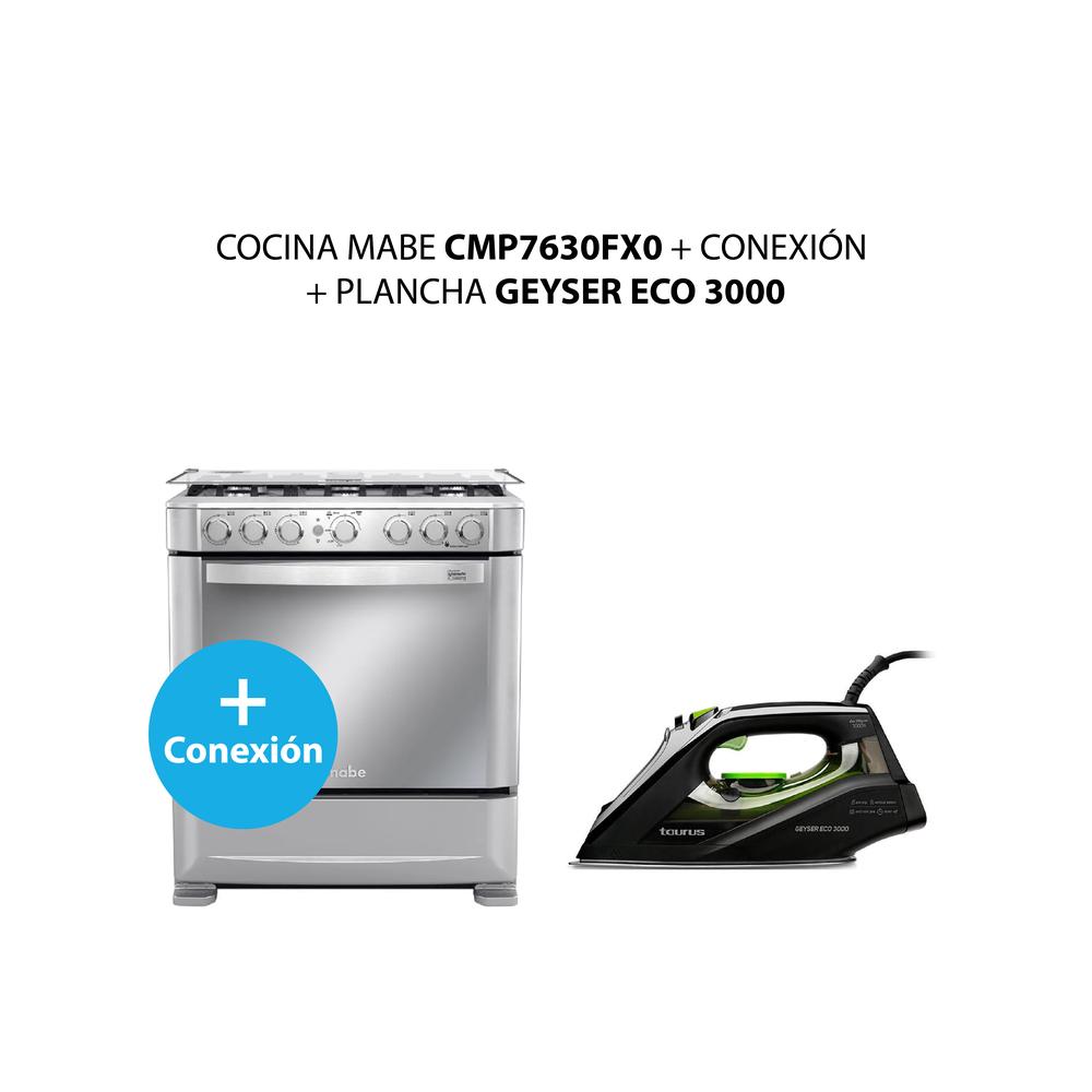 COCINA MABE CMP7630FX0 + CONEXIÓN + PLANCHA GEYSER ECO 3000 (COMBO)