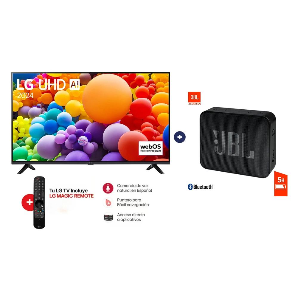TELEVISOR LG 65" 4K UHD THINQ AI 65UT7300 C/LG MAGIC CONTROL
+ PARLANTE JBL GO ESSENTIAL NEGRO
