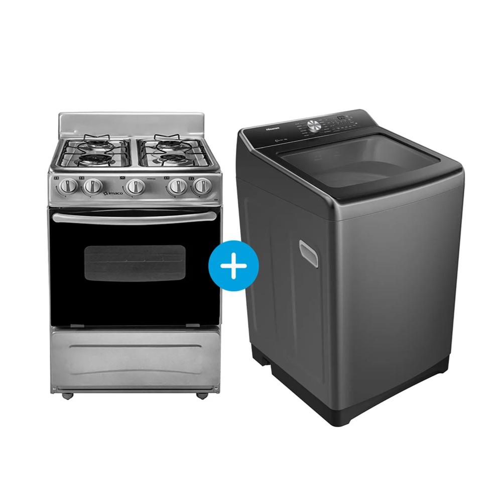 COCINA DE PIE IMACO 4 QUEMADORES Y  LAVADORA HISENSE CARGA SUPERIOR 20KG (COMBO)