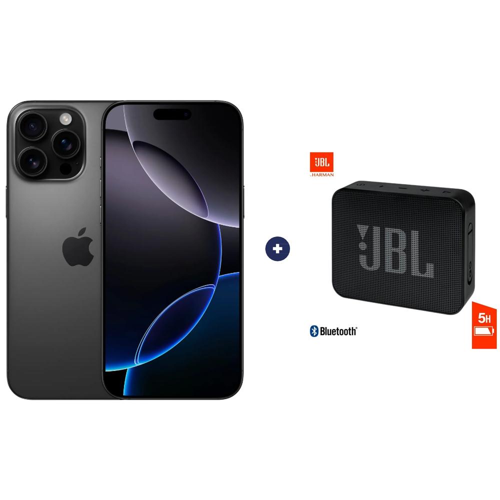 CELULAR IPHONE 16 PRO ESIM 5G 128 GB, 6.3 PULGADAS NEGRO + PARLANTE JBL GO ESSENTIAL NEGRO