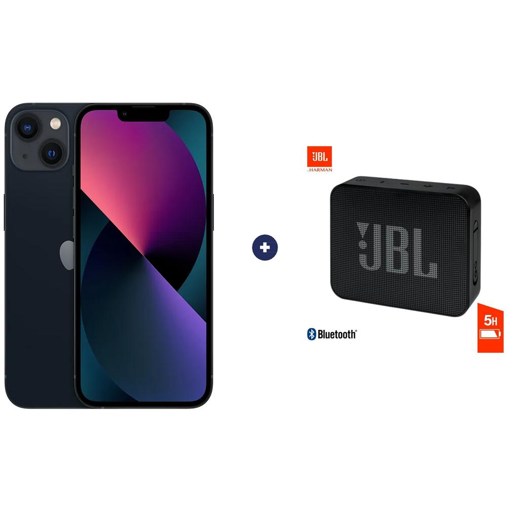 CELULAR IPHONE 13 128 GB, 6.1 PULGADAS NEGRO + PARLANTE JBL GO ESSENTIAL NEGRO