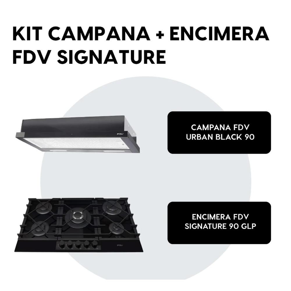 ENCIMERA A GAS NATURAL 90CM SIGNATURE + CAMPANA EXTRAÍBLE 90CM URBAN BLACK FDV + CONEXIÓN
