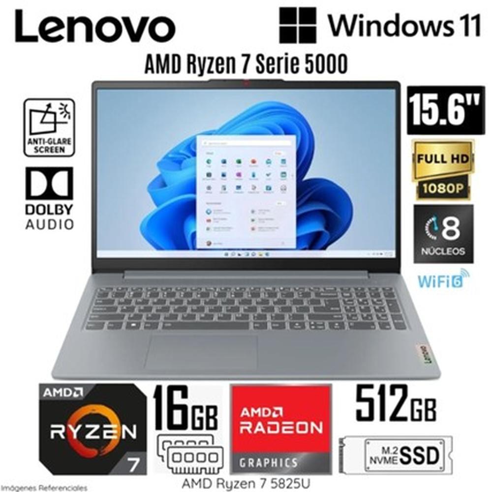 LAPTOP LENOVO IDEAPAD SLIM 3 15.6" AMD RYZEN 7- 5825U 16GB RAM 512GB SSD 15.6' FHD WINDOWS 11 HOME, COLOR PLATA