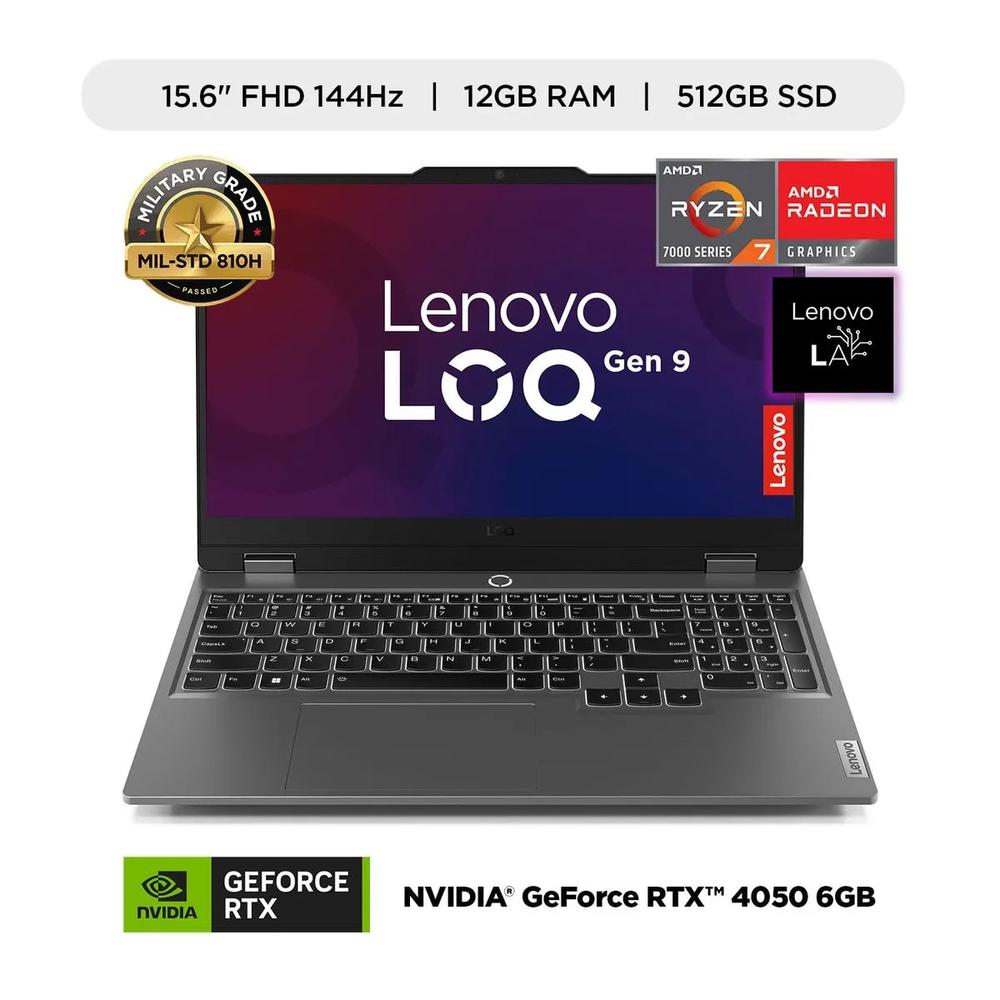 LAPTOP GAMER LENOVO LOQ 15IRX9 INTEL CORE I7 I7 13650HX ; 12GB /512GB SSD/15.6"FHD; NVIDIA® GEFORCE RTX™ 4050 6GB; RETROILUMINADO/WINDOWS 11 HOME, GRIS