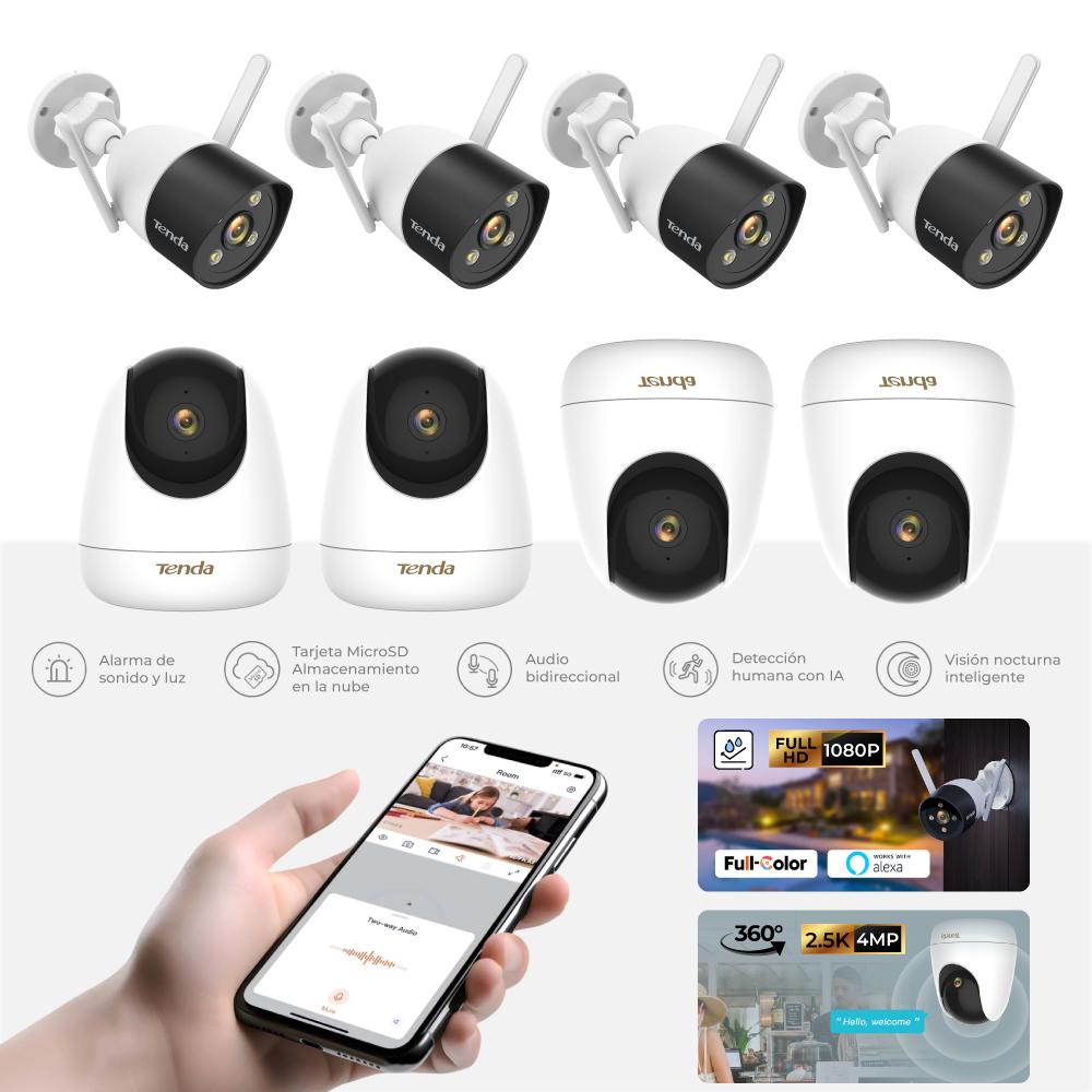 KIT DE CÁMARA DE SEGURIDAD TENDA KIT 8 INTERIORES Y EXTERIORES