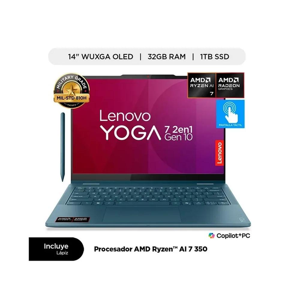 LAPTOP 2en1 LENOVO YOGA 14.0" TACTIL 83JR007FLM AMD RYZEN Ai7-350 WIN11 32GB 1TB SSD C/YOGA PEN