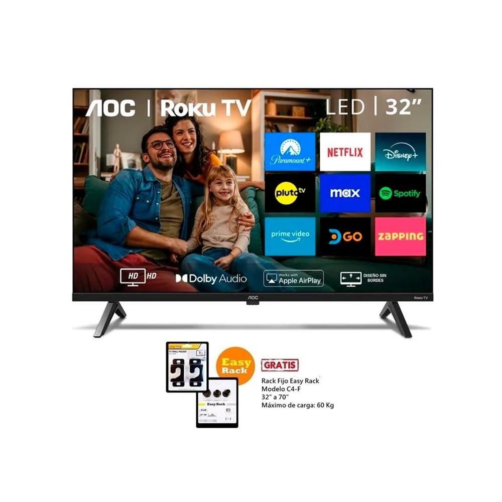 TELEVISOR AOC 32” LED HD SMART TV CON SISTEMA ROKU TV 32S5045 + RACK FIJO C4-F GRATIS