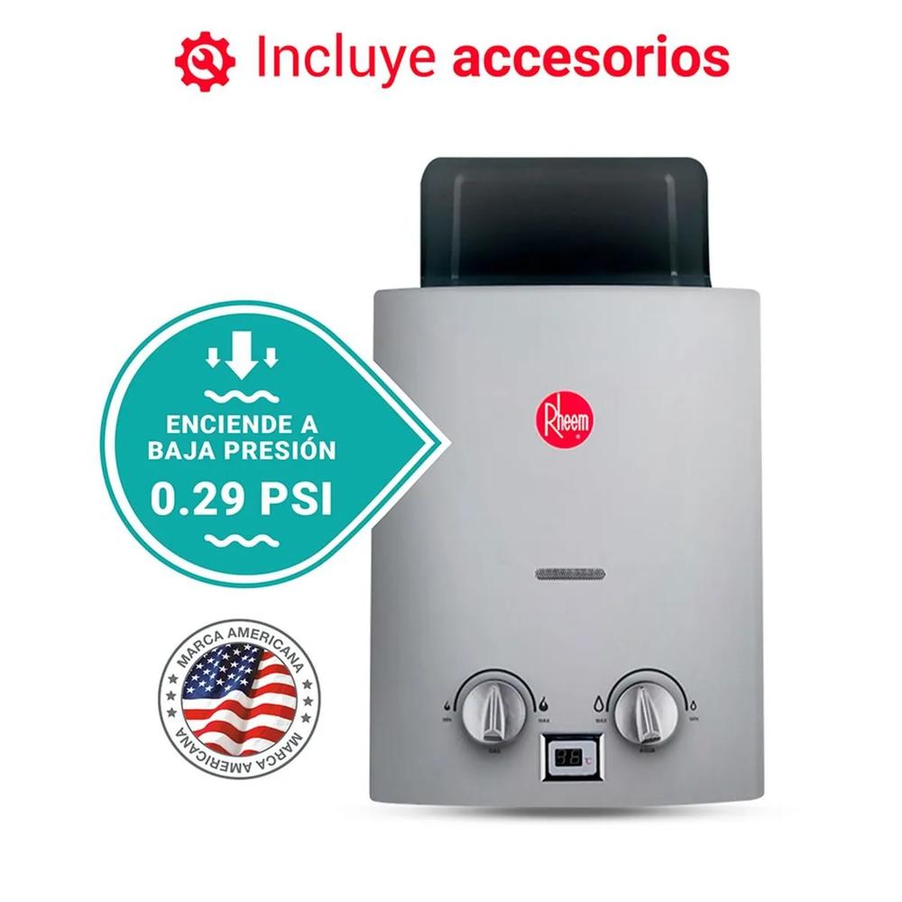 TERMA RHEEM 8 LTS TN + CONEXIÓN + DUCTERÍA