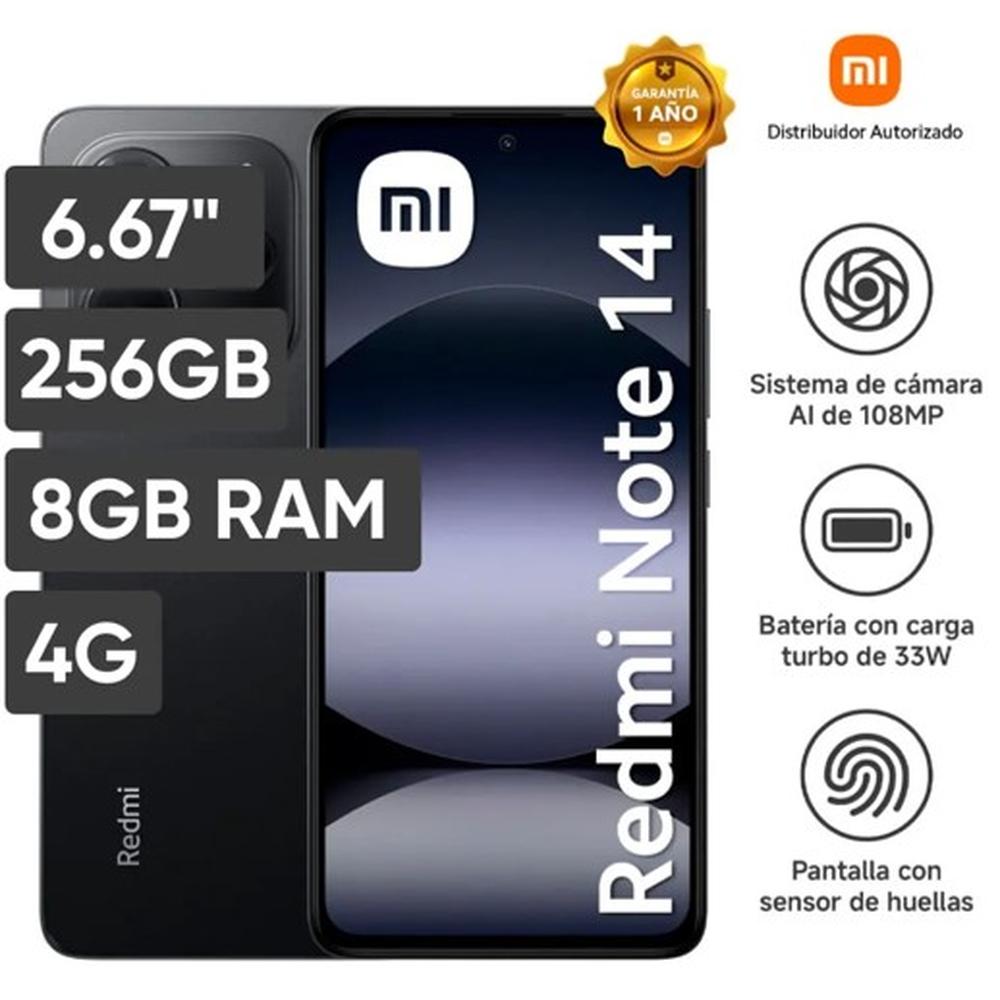 CELULAR XIAOMI REDMI NOTE 14 6.67" 8GB RAM 256GB NEGRO P