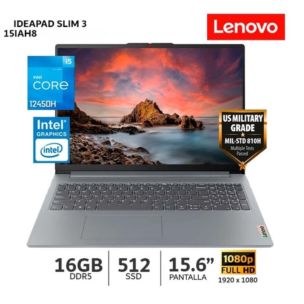LAPTOP LENOVO IDEAPAD SLIM 3 INTEL I5 1245OH 16GB 512GB  15.6”  WINDOWS 11 ARTIC GREY 15IAH8