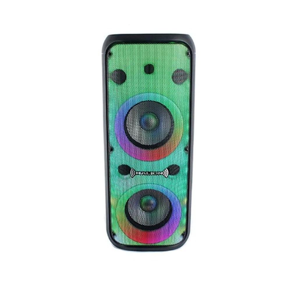 PARLANTE HALION FIESTA FLAMA PHA-208F, BOCINAS DE 2X8, CONEXION USB, TF, BLUETOOH, RADIO FM, MICROFONO INALAMBRICO, COLOR NEGRO