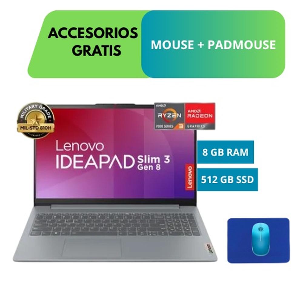 COMBO LAPTOP LENOVO IDEAPAD SLIM 3 15  - RYZEN 3 73200 - 8GB RAM - SSD 512 GB + ACCESORIOS GRATIS