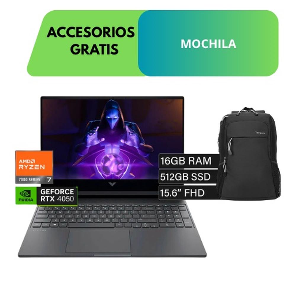 COMBO LAPTOP HP VICTUS 15-FB3022LA, RYZEN 7 7445H, 16GB RAM, 512GB SSD, TARJETA RTX 4050 + ACCESORIO GRATIS