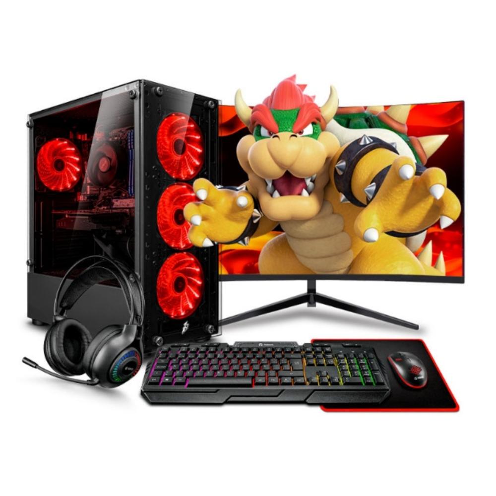 PC GAMER DRACO RED CORE I7 8TH 16GB 1TB SSD RTX3050 6GB MONITOR CURVO FULL HD 24" 100HZ