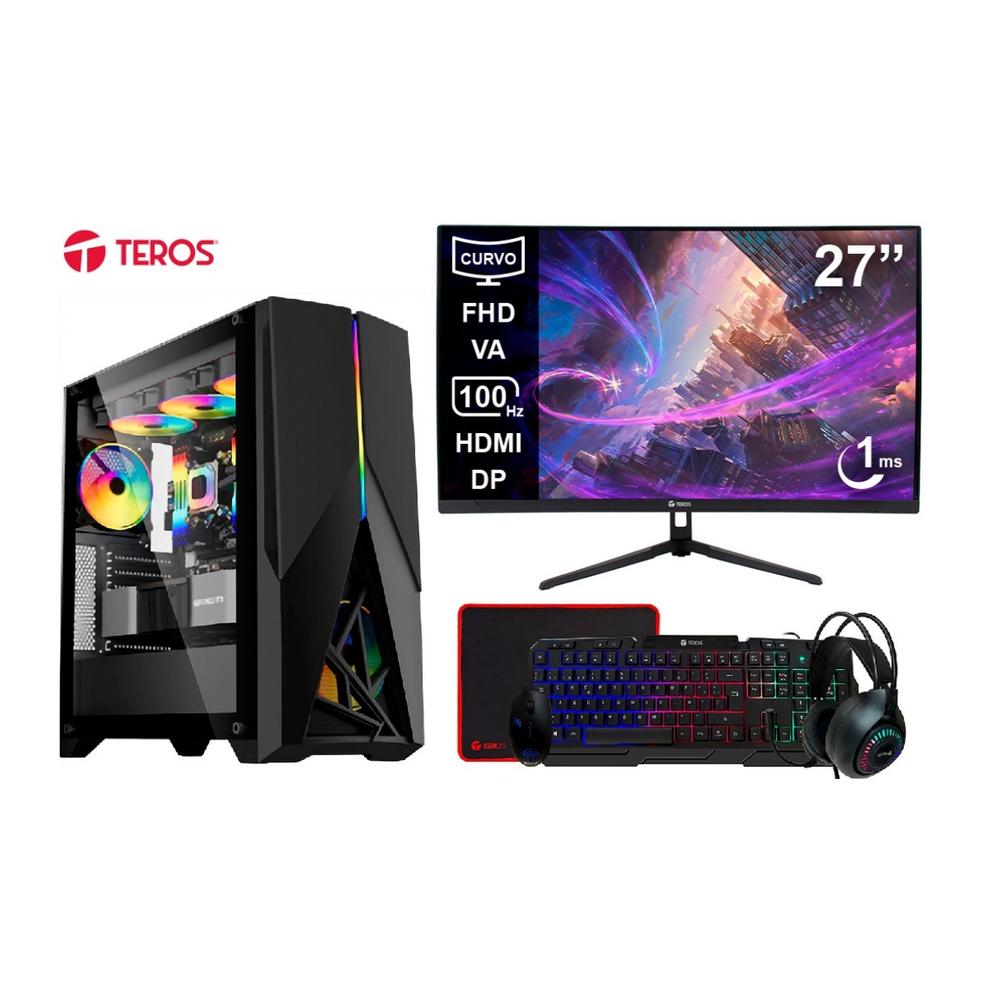 PC GAMER TEROS RGB CORE I7-8700 32GB 1TB SSD RTX3050 6GB MONITOR CURVO FULL HD 27" 100HZ