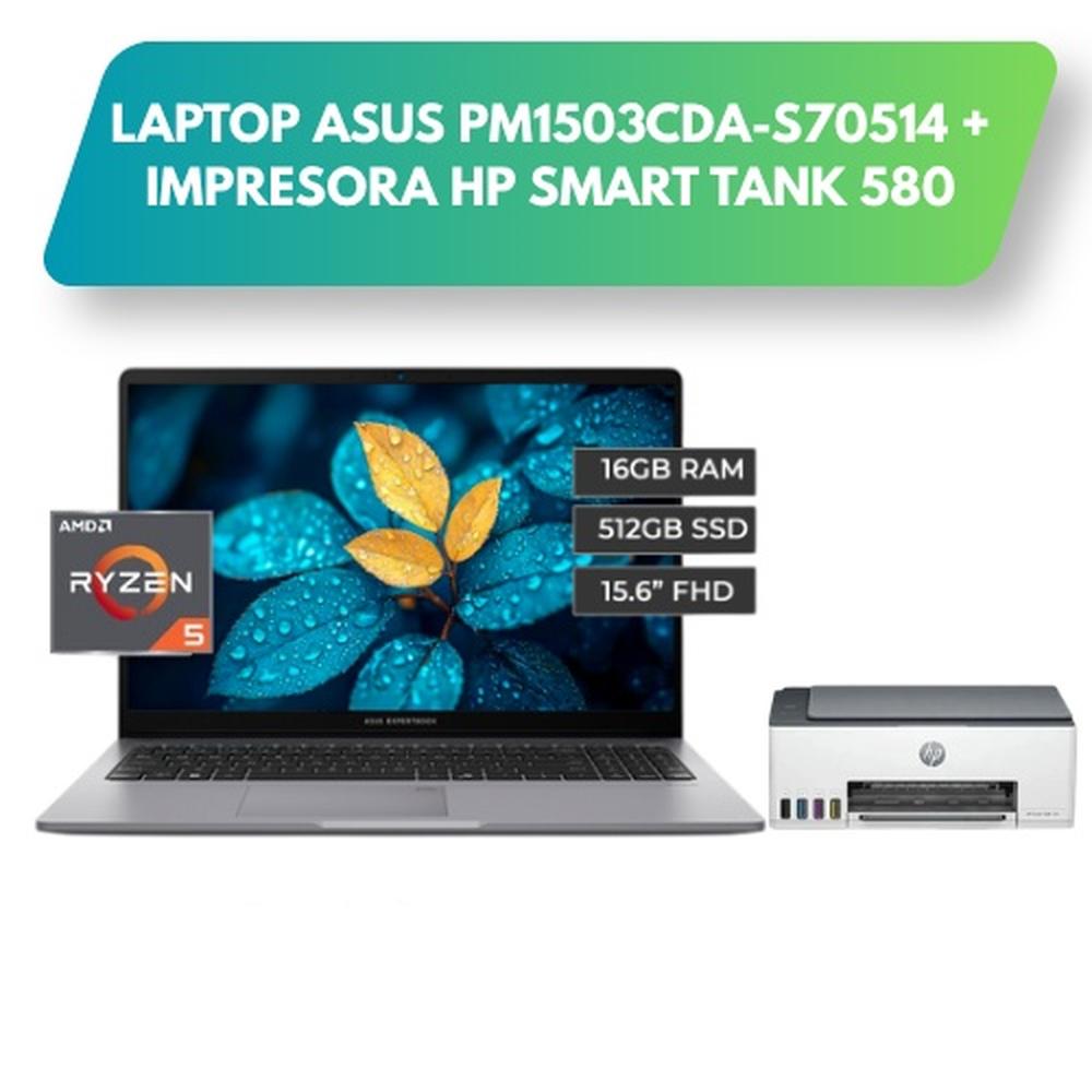 COMBO LAPTOP ASUS PM1503CDA, RYZEN 5 7535HS, 16GB RAM, 512GB SSD + IMPRESORA HP SMART TANK 580