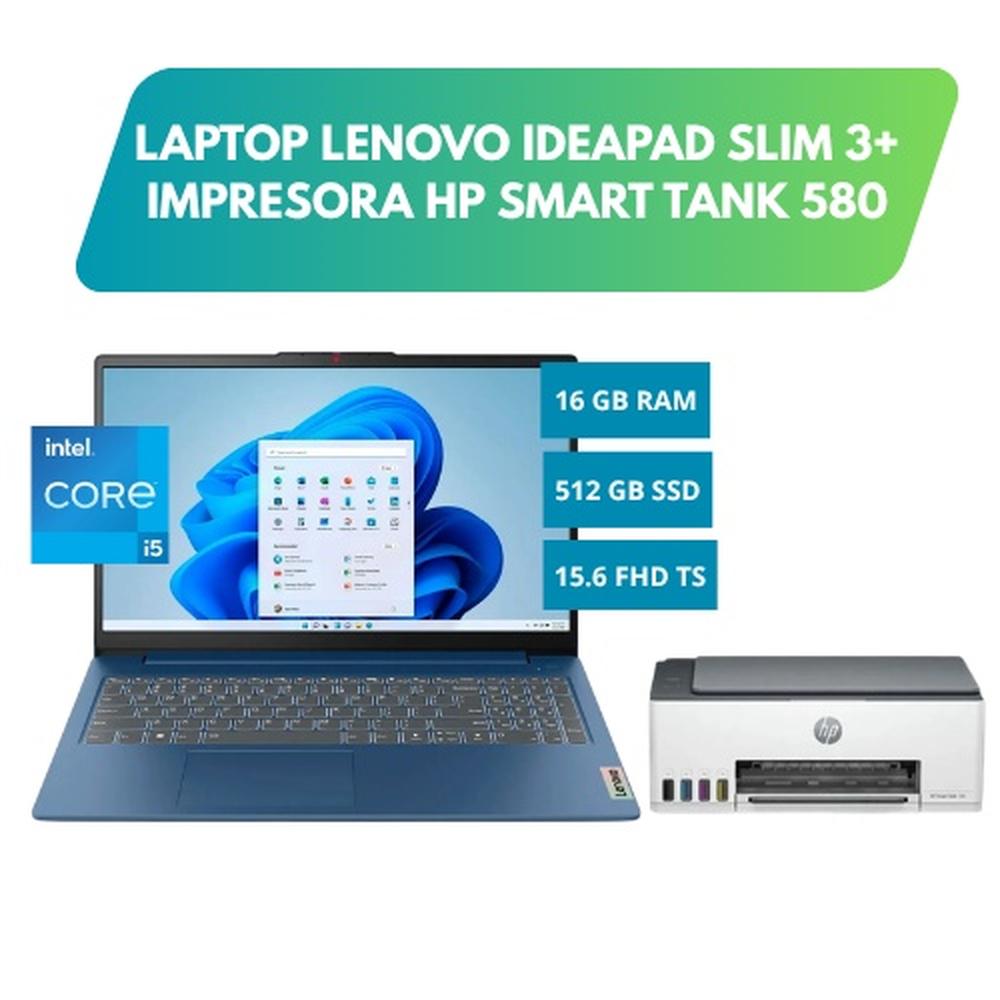 LAPTOP LENOVO IDEAPAD SLIM 3, 15.6 FHD TOUCH, I5-12450H, 16GB RAM, 512GB SSD + IMPRESORA HP SMART TANK 580