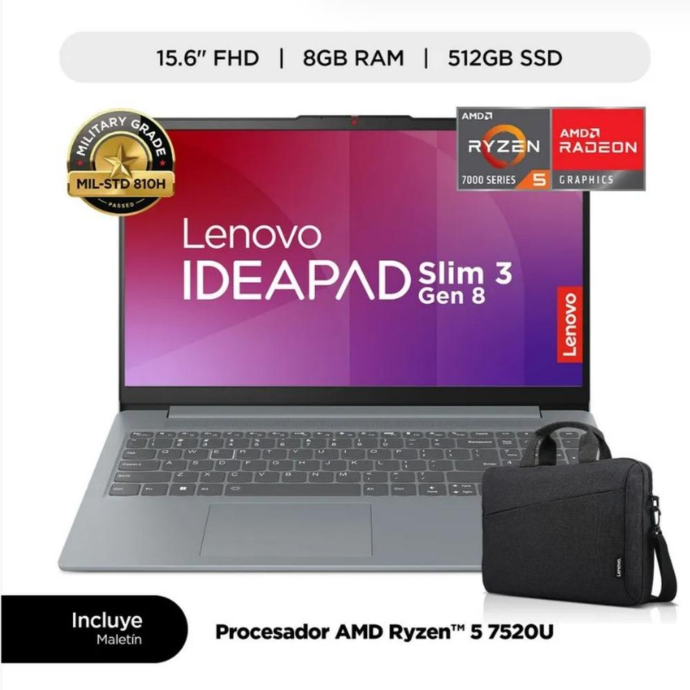 LENOVO AMD RYZEN 5 7520U 8GB DDR5 512GB SSD 15.6" FHD + MALETÍN DE REGALO