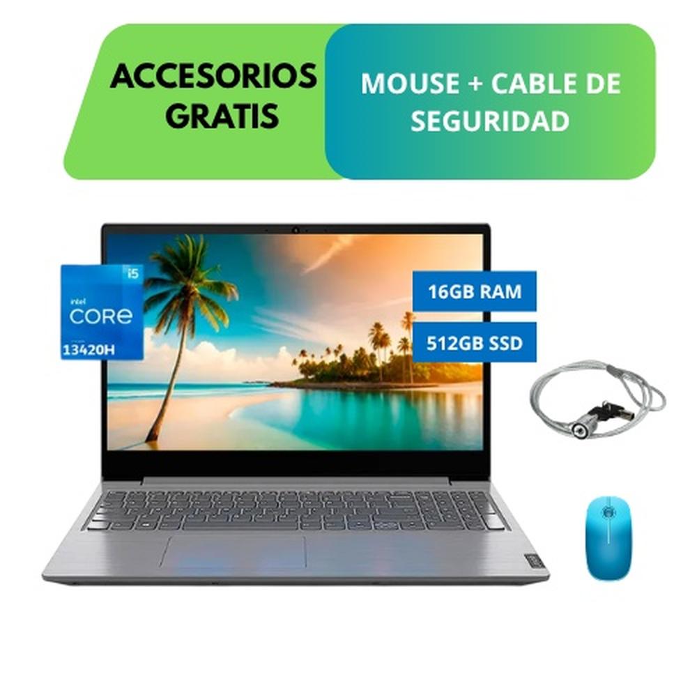 LAPTOP LENOVO V15 G5 IRL, 15.6 FHD, INTEL CORE I5-13420H HASTA 4.6 GHZ, 16GB DDR5 5200MHZ, 512GB SSD, TECLADO EN ESPAÑOL, COLOR LUNA GREY + ACCESORIOS GRATIS