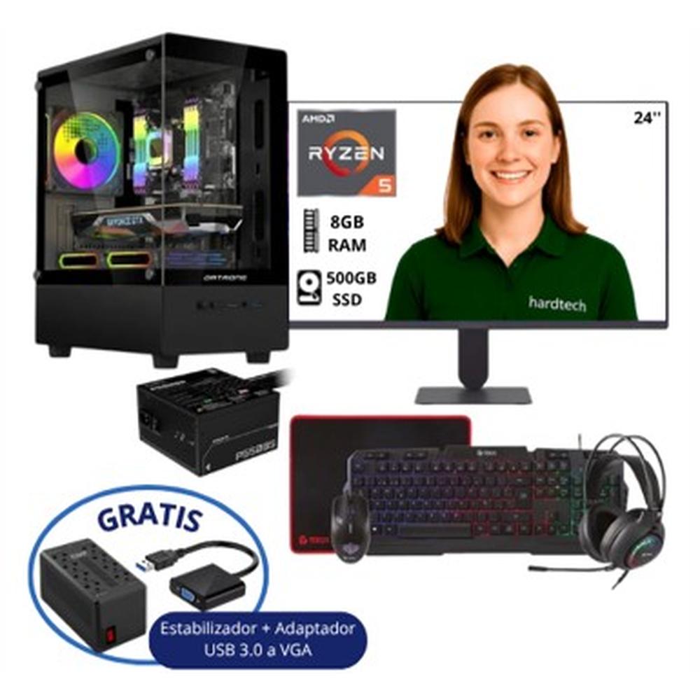 COMPUTADORA DE ESCRITORIO PROCESADOR AMD RYZEN 5 5500, 8GB RAM, SSD 500GB, MONITOR 24" FHD