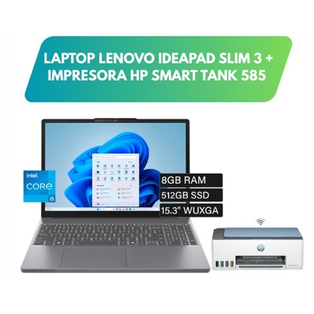 COMBO LAPTOP LENOVO IDEAPAD SLIM 3 + IMPRESORA HP SMART TANK 585