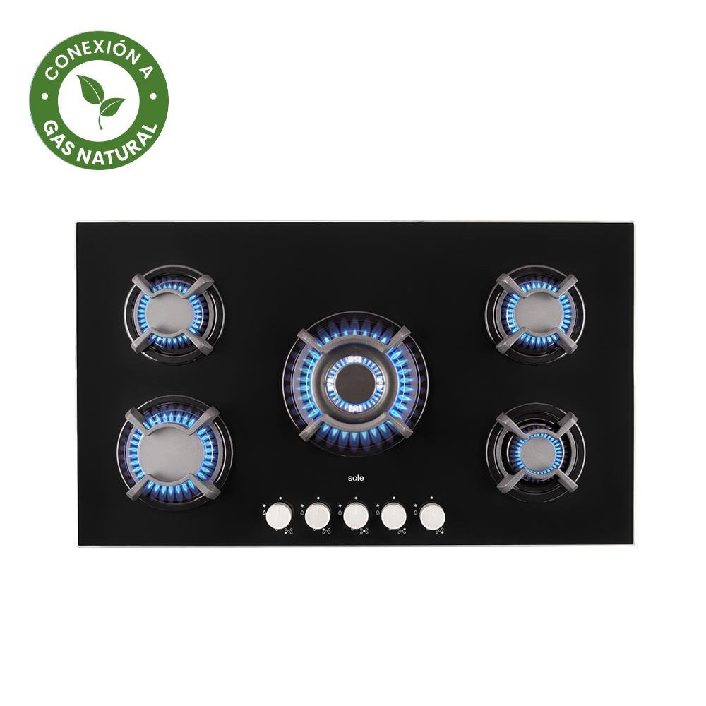 COCINA EMPOTRABLE SOLE 5Q VIDRIO SOLCO033GN + CONEXIÓN