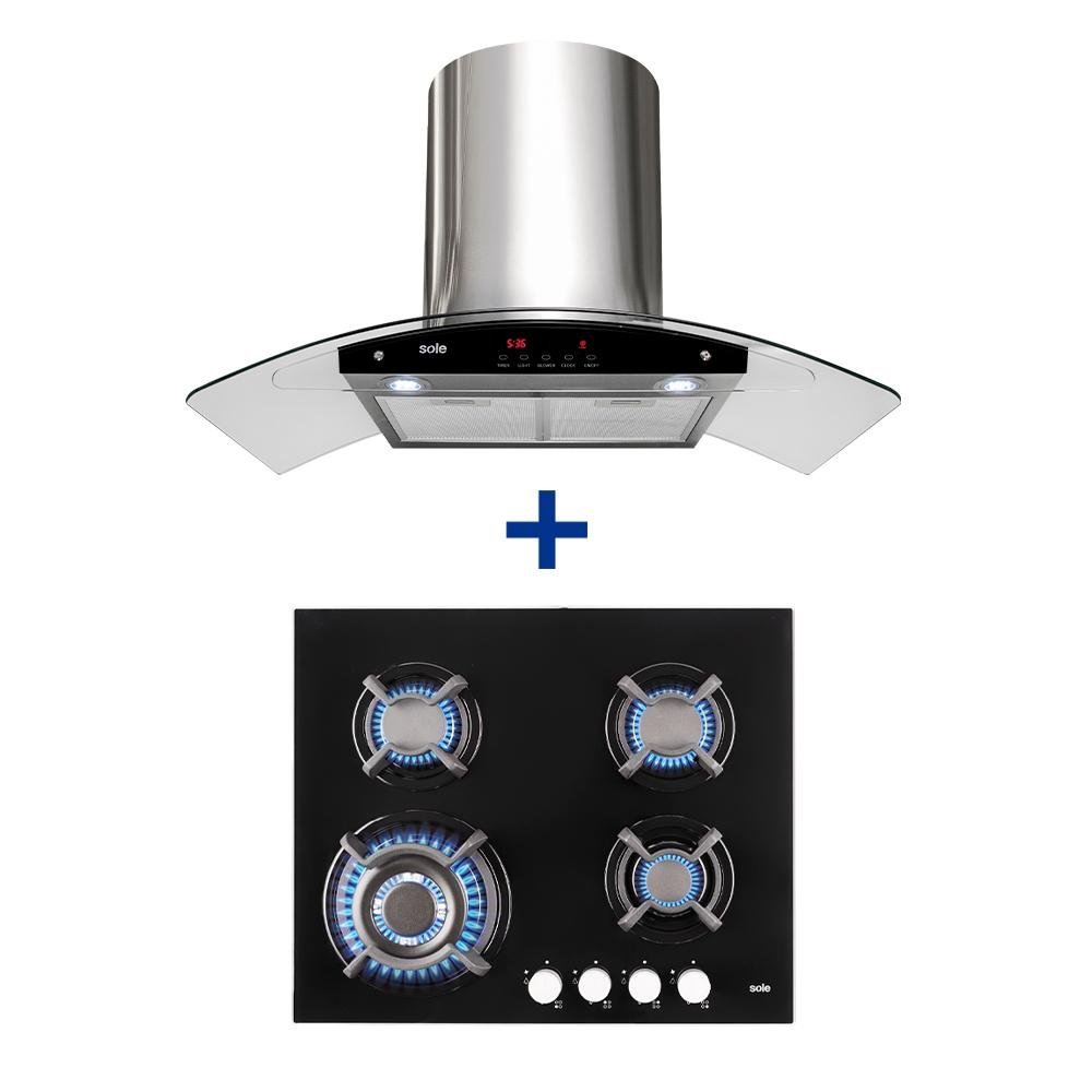 COCINA EMPOTRABLE SOLE 4Q VIDRIO SOLCO034GN + CAMPANA SOLE DECORATIVA VENUS PLUS 90