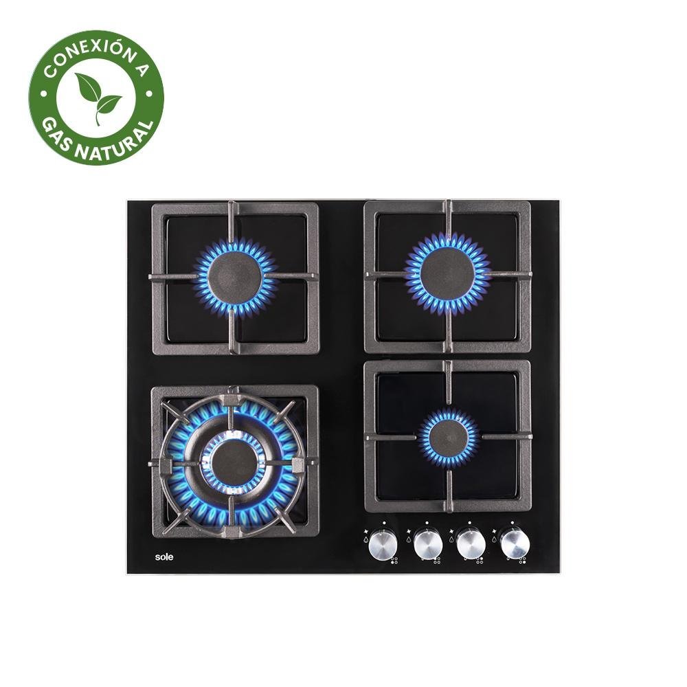 COCINA EMPOTRABLE SOLE 4Q TOP VIDRIO SOLCO040GN + CONEXIÓN