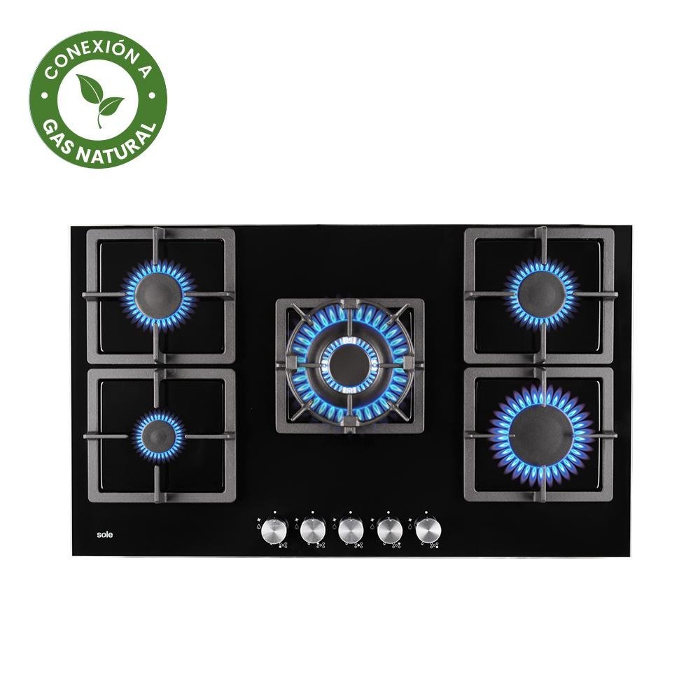 COCINA EMPOTRABLE SOLE 5Q TOP VIDRIO SOLCO041GN + CONEXIÓN