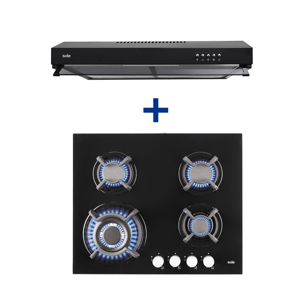 COCINA EMP. SOLE 4Q VIDRIO SOLCO034GN + CAMPANA NYX 60 1M