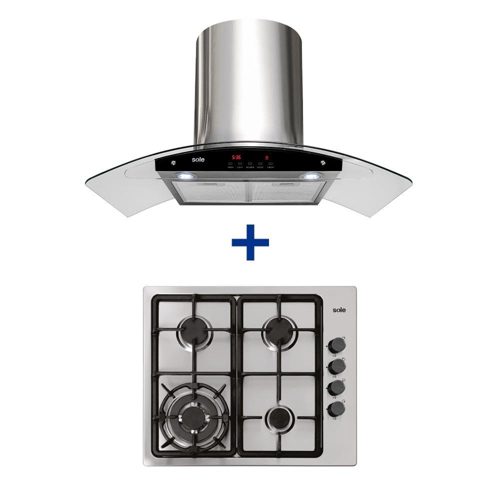 COCINA EMPOTRABLE SOLE 4Q ACERO INOX SOLCO036GN + CAMPANA SOLE DECORATIVA VENUS PLUS 90