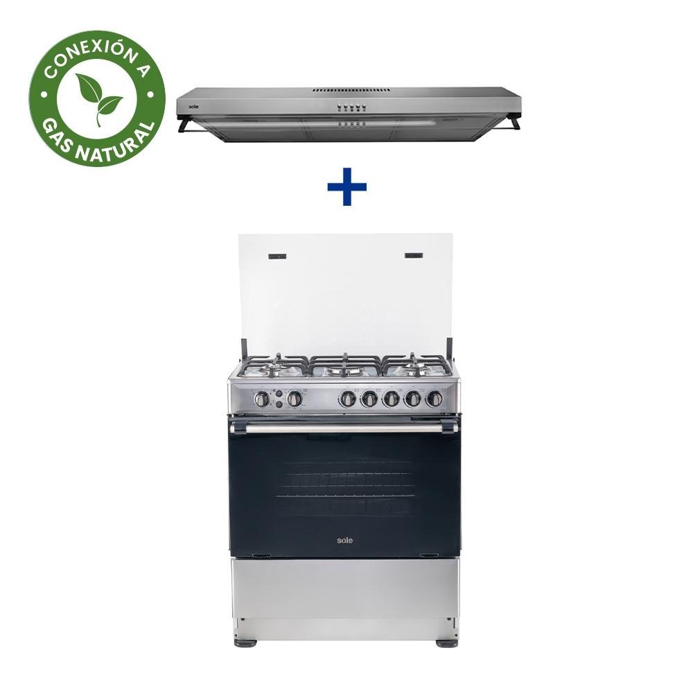 COCINA SOLE 30" - DUBAI DELUXE + CONEXIÓN + CAMPANA NUEVA ROMA 90CM TURE 17CO