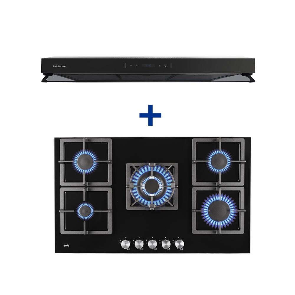 COCINA EMP. SOLE 5Q VIDRIO SOLCO041GN + CAMPANA EXTRATORA NEGRA 2M 90 SLIM BLACK