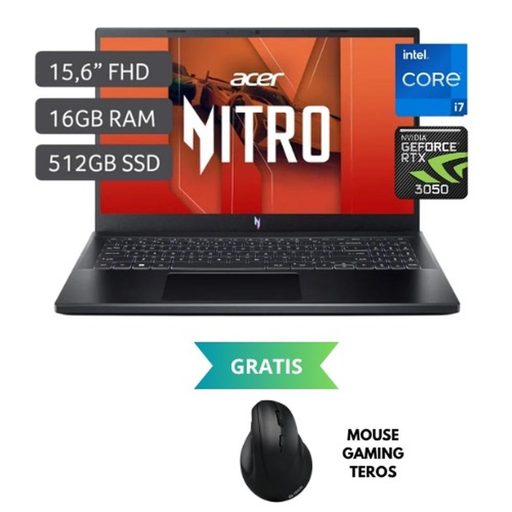 LAPTOP ACER NITRO 5 ANV15-52-71JV, I7-13620H, 16GB RAM, 512GB SSD, TARJETA RTX 3050