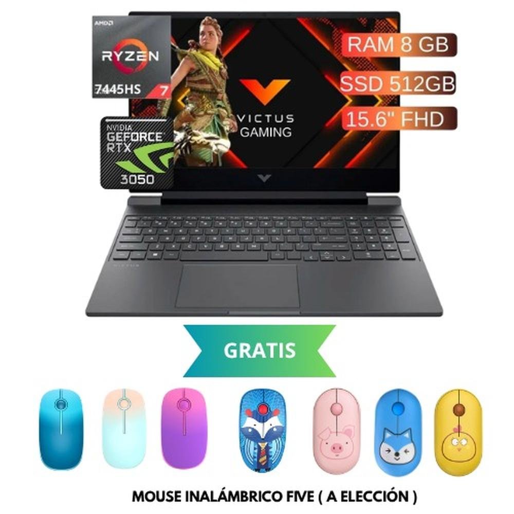 LAPTOP HP
VICTUS 15-FB3019LA, RYZEN 7 7445H, 8GB RAM, 512GB SSD, TARJETA RTX 3050