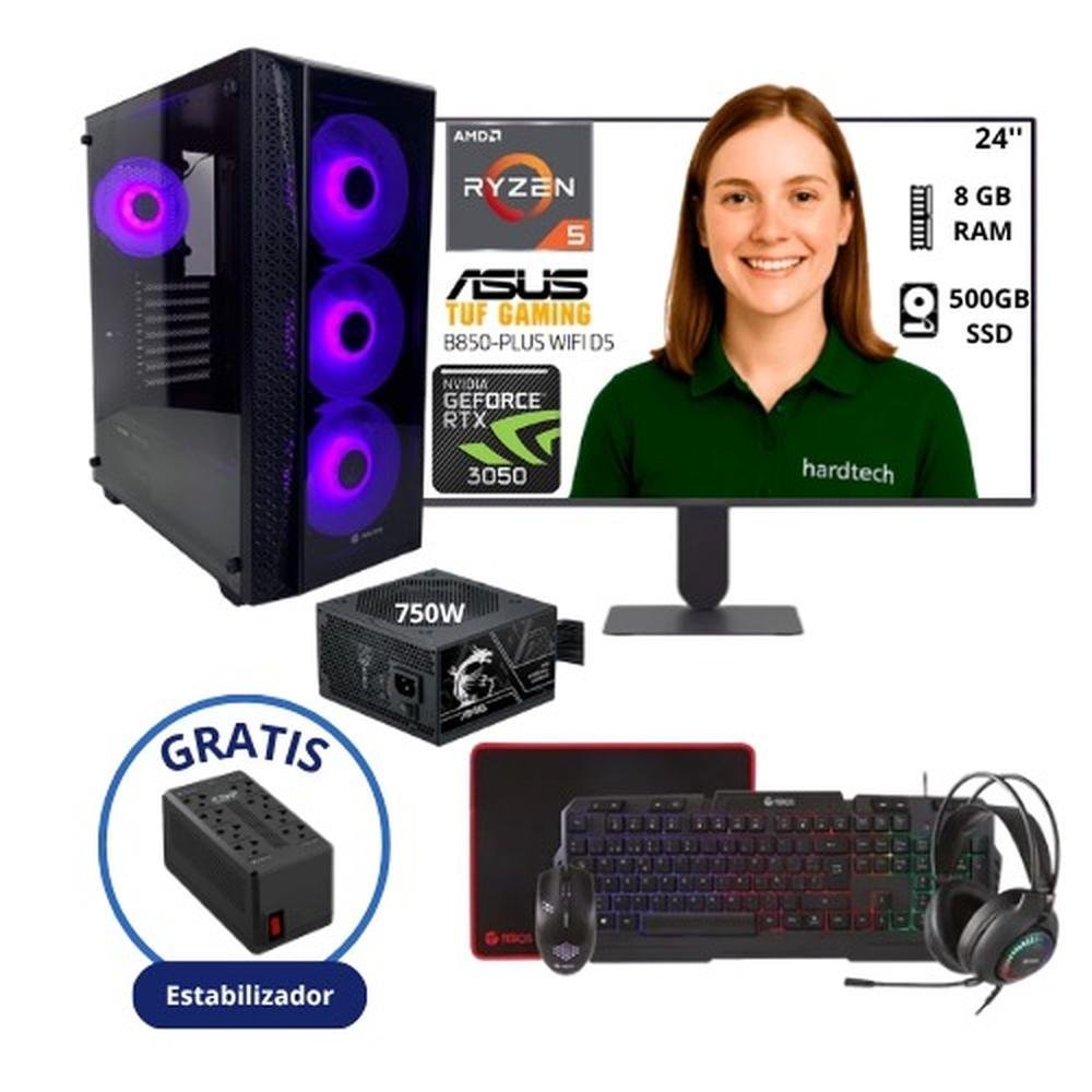 PC GAMER RYZEN 5 8600G, 8GB RAM, SSD 500GB, TARJETA RTX 3050, FUENTE 750W