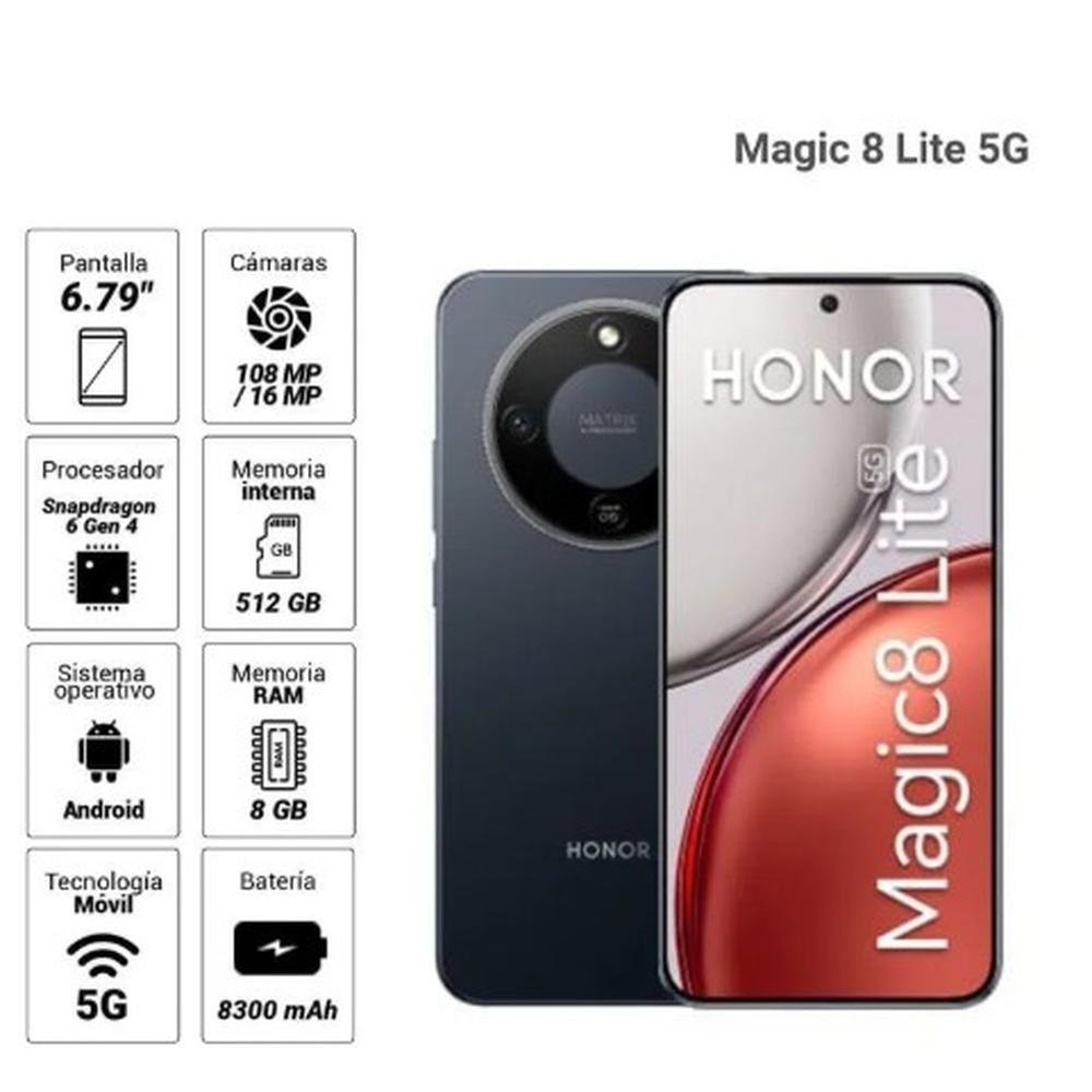 CELULAR HONOR MAGIC8 LITE 8GB+512GB NEGRO MEDIANOCHE + HONOR CHOICE HEADPHONES PRO