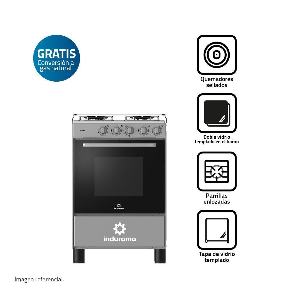 COCINA A GAS INDURAMA VERNET 60 CM 4 HORNILLAS GRIS